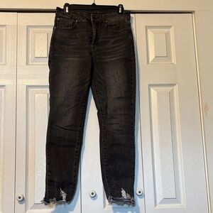 Risen High-Rise Grey Cropped Distressed Jeans